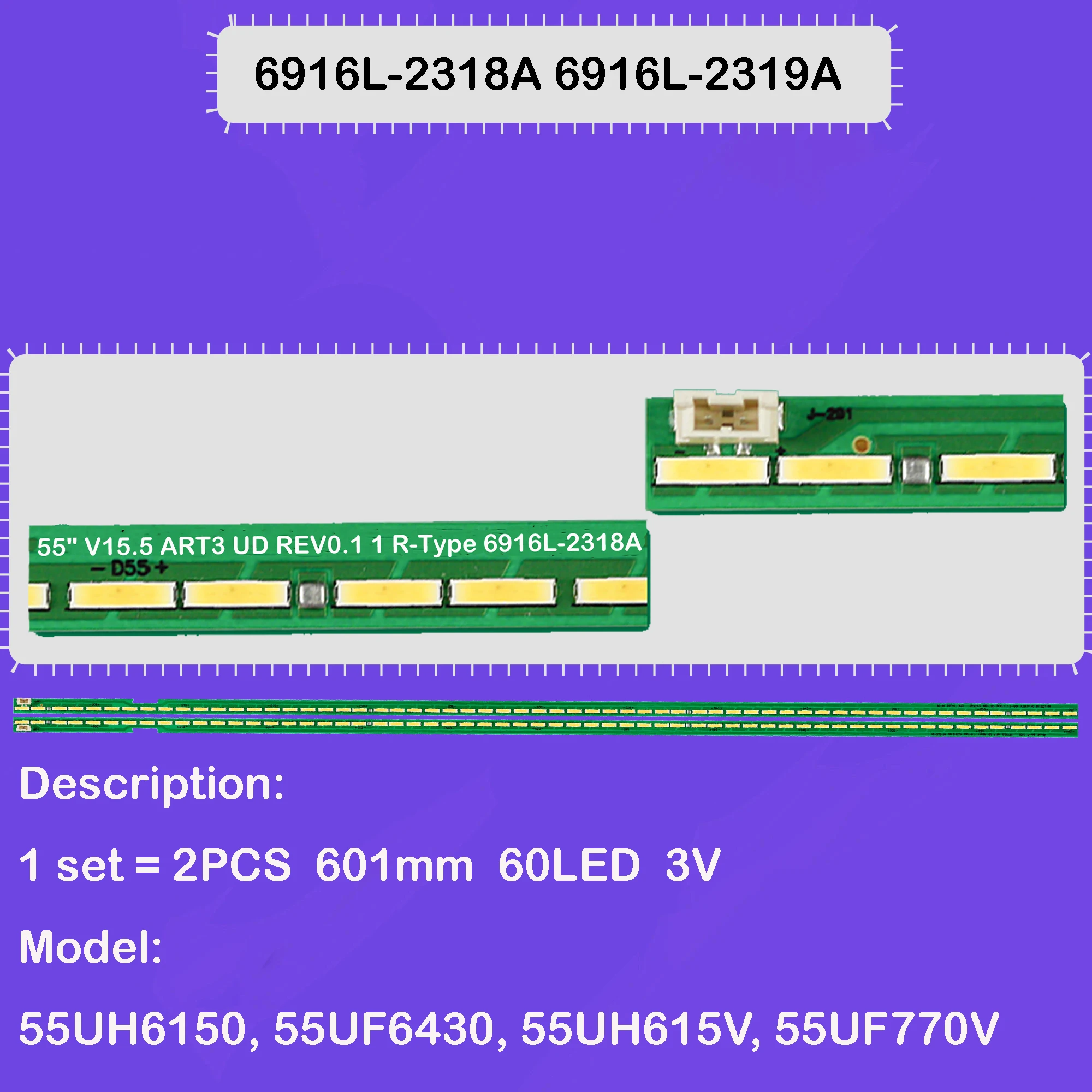 Tira de retroiluminación LED para 55UH615A 55UF6430 55UF6450 55UH6030 55UH603V 55UH605V-ZC 55UH6150 55UH617V 55UH617T 55UH620V-ZA 55UH605V