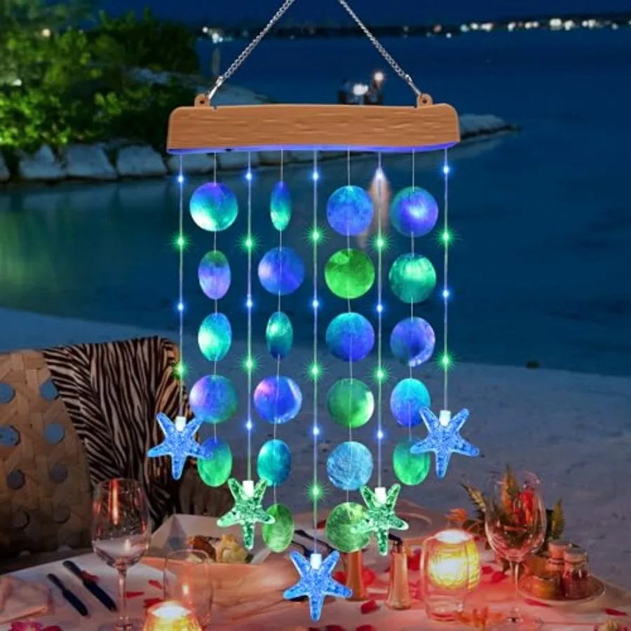 

Solar Wind Chimes for Outside, Birthday Gifts for Women Mom Grandma, Waterproof 2 Modes Shells Solar Powered Outdoor Lights for