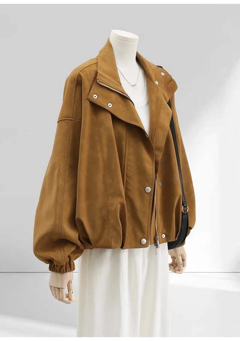Coffee Design Short Jacket Women's Spring And Autumn 2026 New Maillard Retro Suede Jacket Top Brown