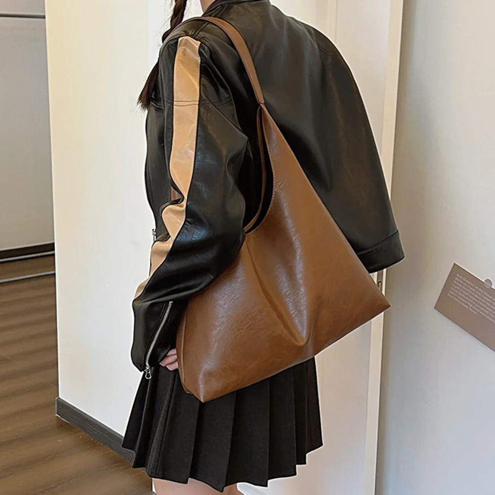 

PU Soft Leather Tote Bag Large Capacity Women Big Shoulder Bag Female Simple Underarm Bag Hasp Closure Casual