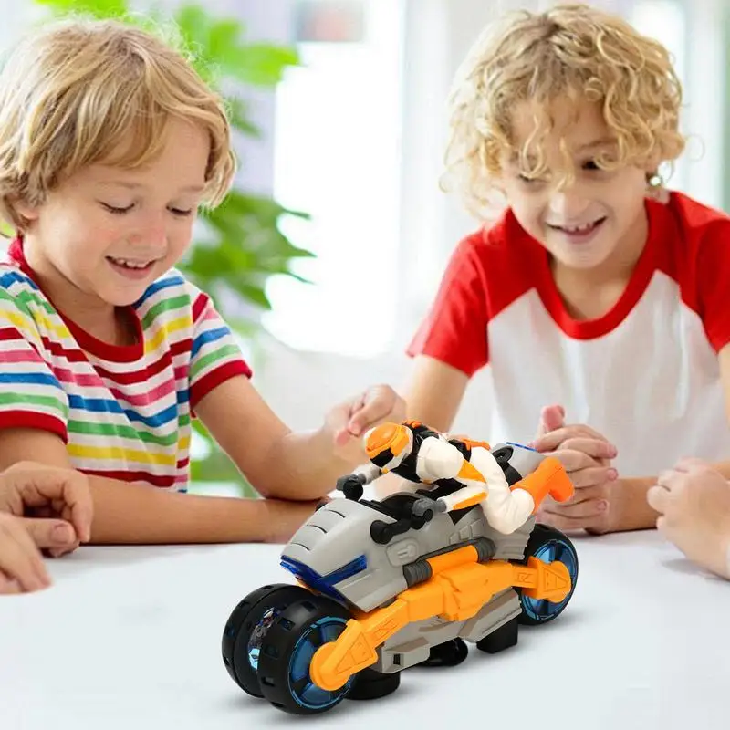 Motocicleta transformadora de juguete, motocicleta eléctrica de carreras acrobática para niños, ruedas giratorias 360, motocicleta acrobática con luz y música para