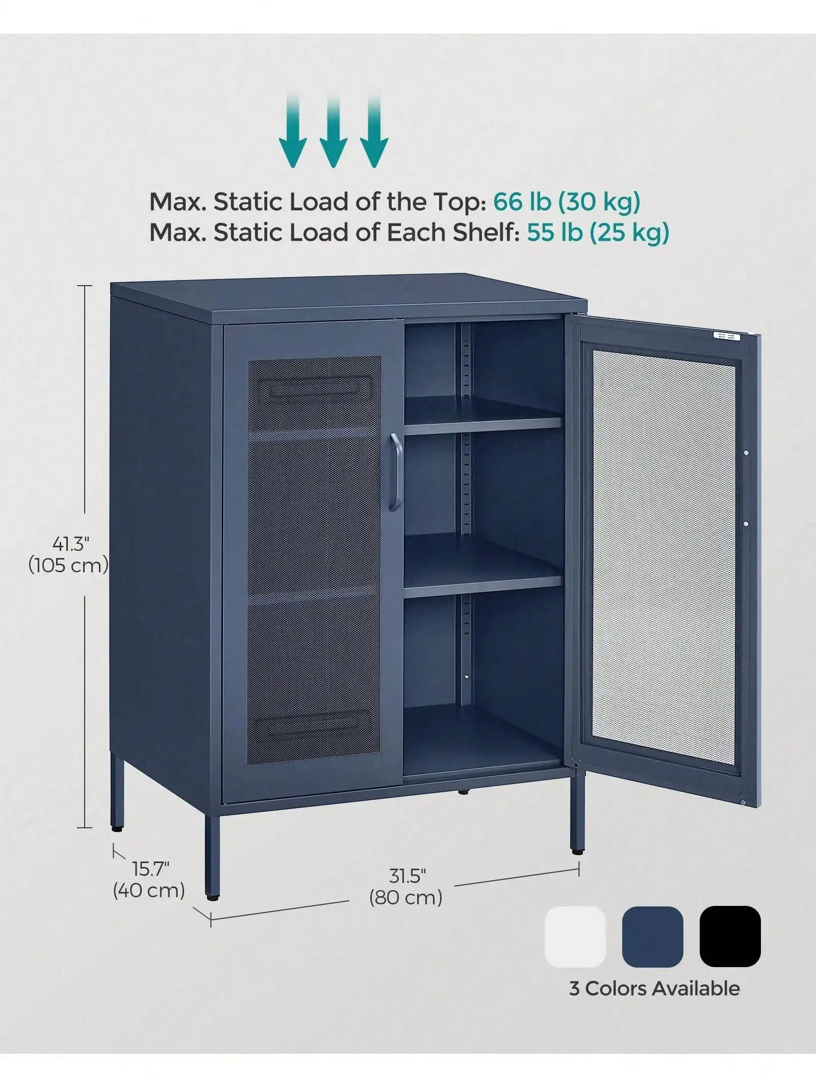 SONGMICS Fém tárolására szekrény vel Akaszkodik doors, multipurpose tárolására Poggyásztartó, 3-tier Hivatali székhely szekrény, max. teherbírású kapacitású 55 LB pe