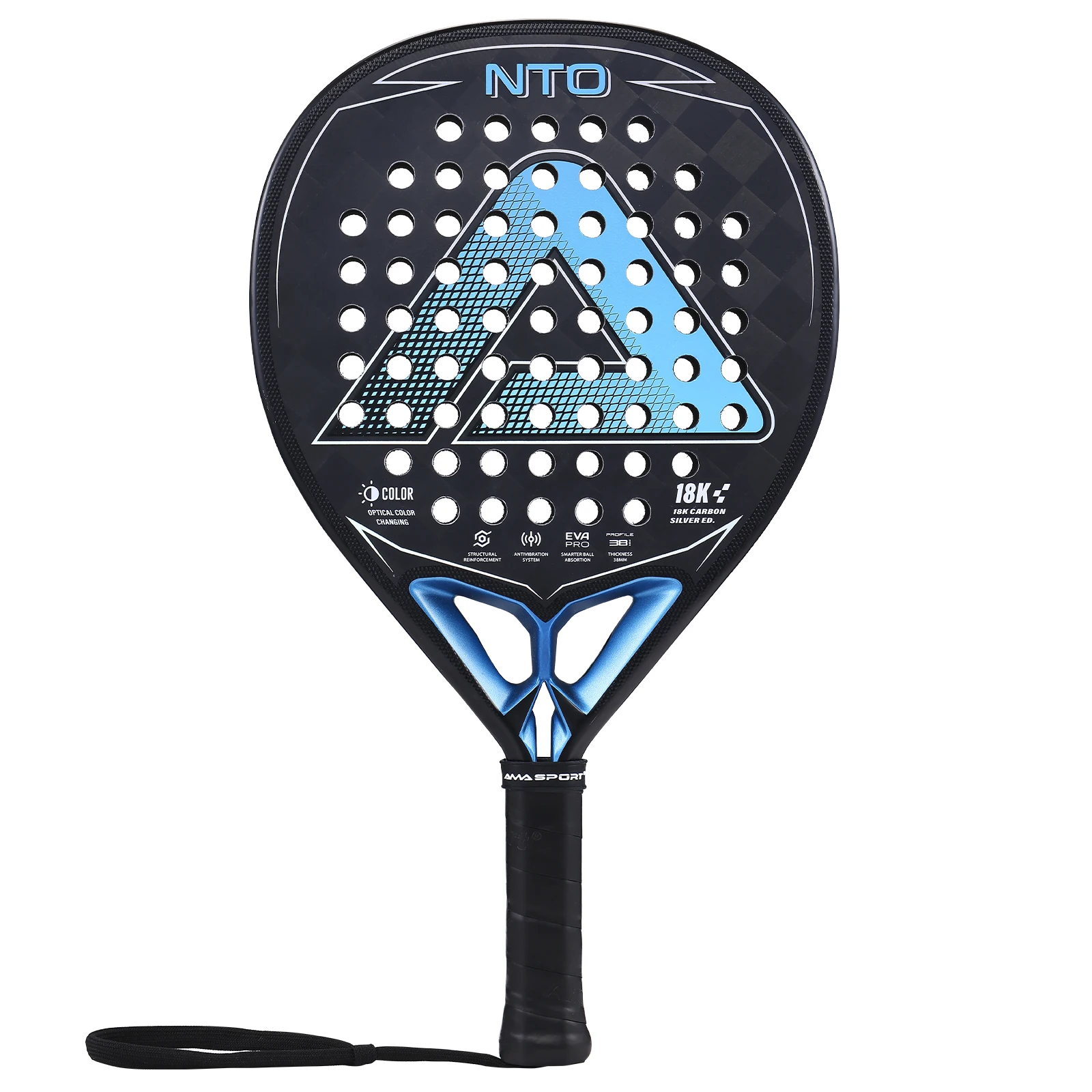 

AMASPORT 18K Carbon Faces Padel Ракетка ромбовидной формы с антивибрационной системой, усовершенствованная оптическая смена цвета Pala de Padel