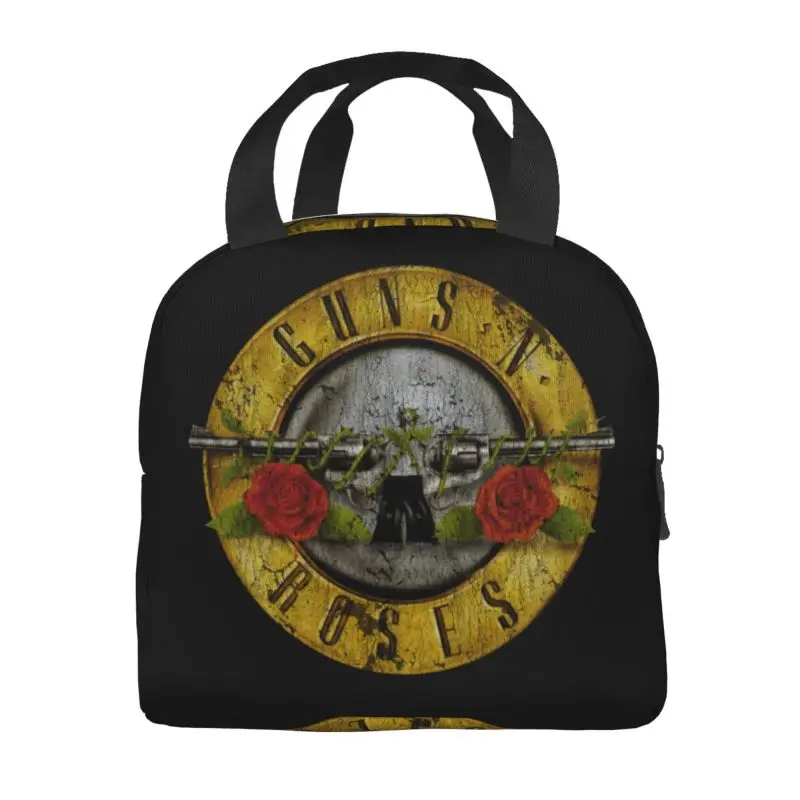 Guns N Roses Bullet Logo Insulated Lunch Bags for Camping Travel Heavy Metal Resuable Thermal Cooler Lunch Box Women Kids