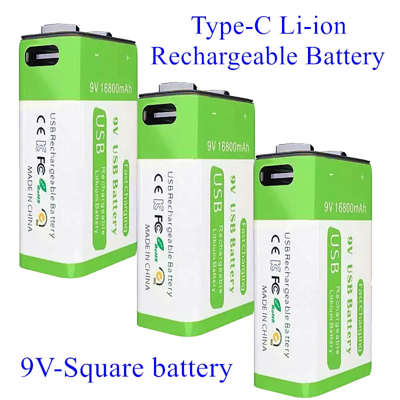 Brand New 9V Battery 16800mAh Lithium-ion Rechargeable Battery Type-C Battery 9V Multimeter Microphone Toy Remote Control KTV