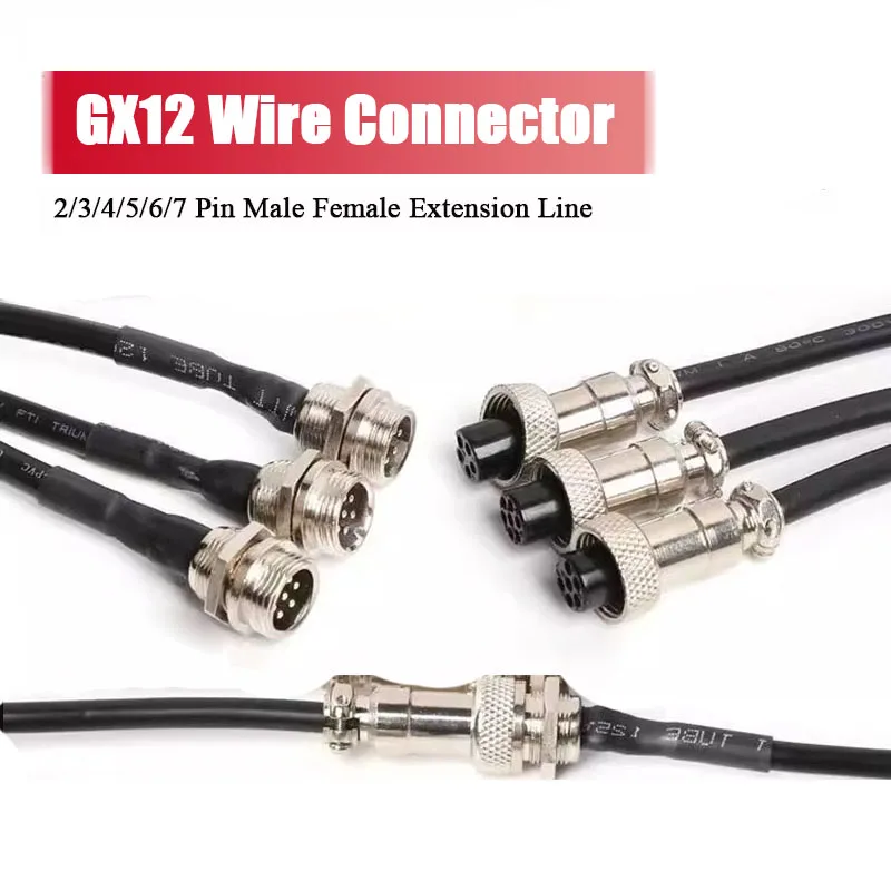 GX12 Male Female Plug Socket with Wire M12 2 3 4 5 6 7 Pin Cable Connector Industrial Grade GX12 Extension Line 20-300CM