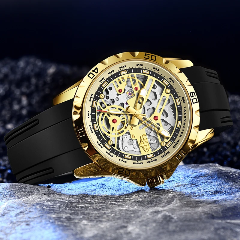 

LIGE Creative Hollow skeleton Mechanical Watches For Men Fashion Silicone Waterproof Watch Men Outdoor Sport Automatic Men Watch