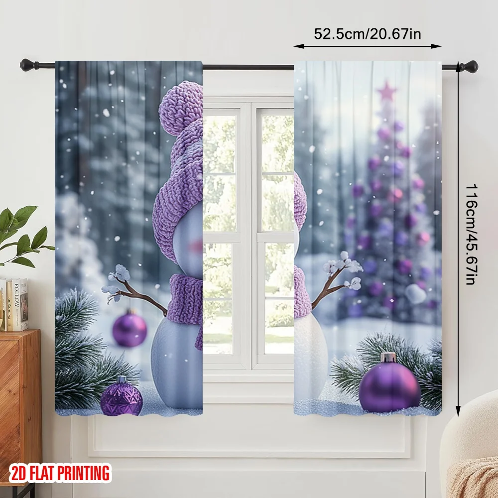 2pcs,2D plane printing Curtains Roller Blinds Cute Snowman Winter Holiday_a (3) Polyester (without rod) Decorations Inside