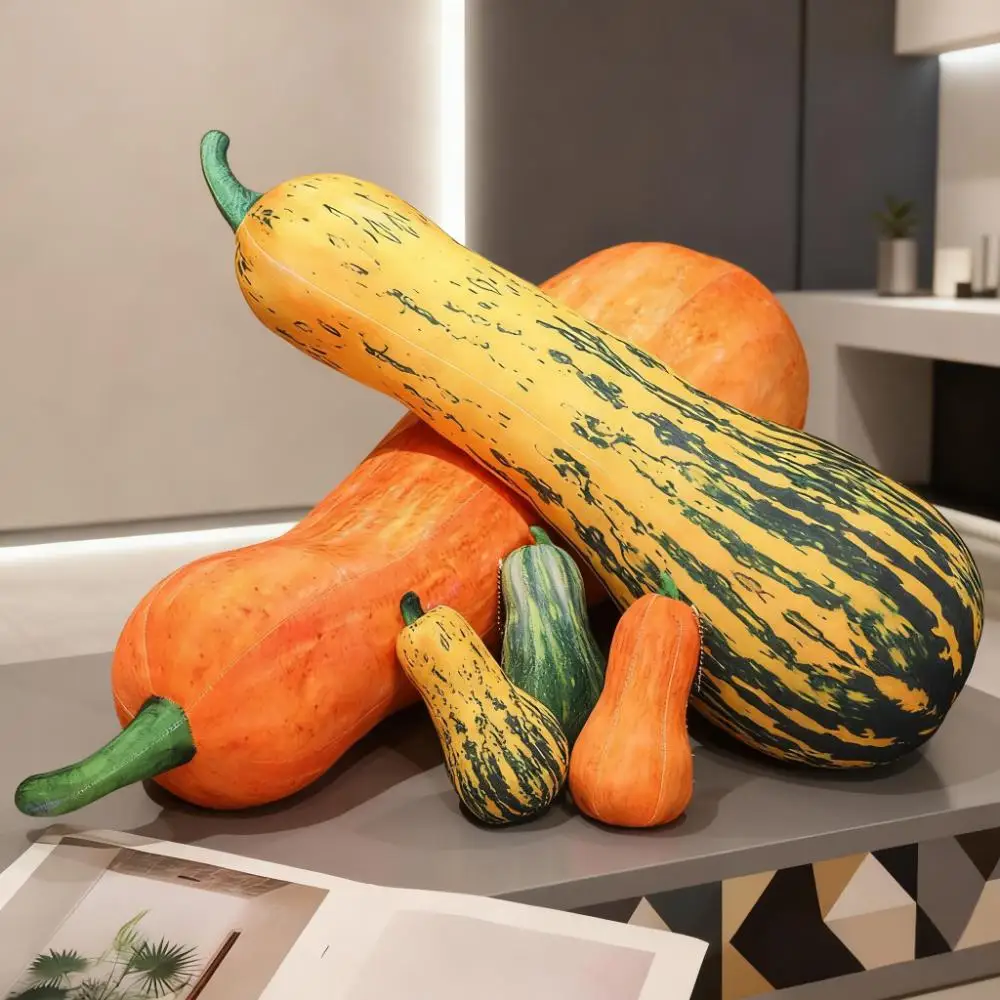 واقعية طويلة اليقطين ألعاب من نسيج مخملي المفاتيح النوم عناق وسادة برتقالي أخضر اللون لطيف محشوة الخضار ديكور المنزل طفل صبي الهدايا