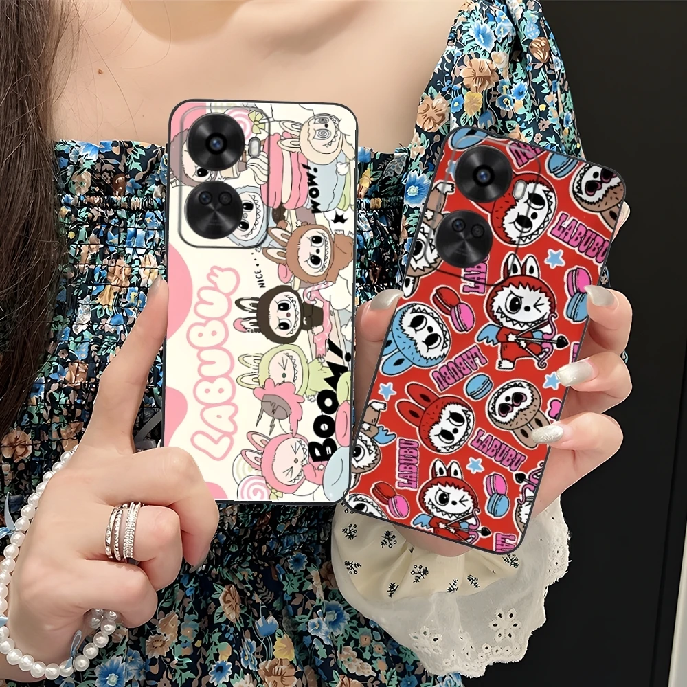 Cute Labubu Painting Mobile Cell Phone Case for Huawei Nova 12 11 10 9 8 7 Pro SE 5G Black Soft Phone Cover Shell