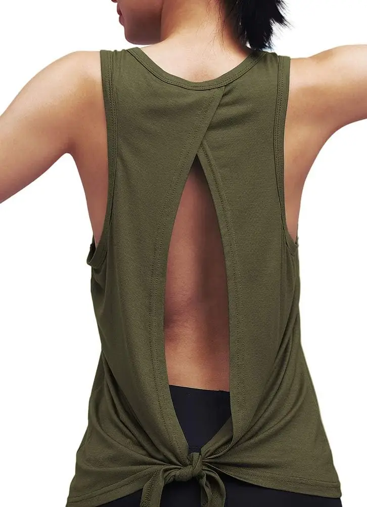 Womens Workout Yoga Tops Open Back Shirts Tie Back Tank Tops with Adjustable Fit