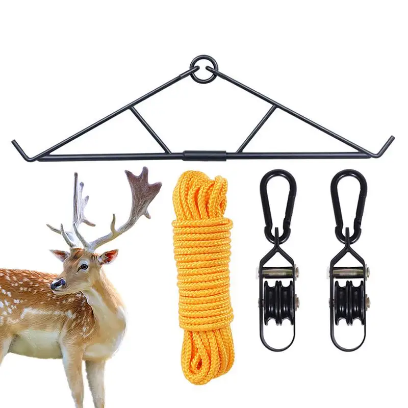 Deer Hoist Elk Hoist Pulley Lift System with Gambrel Hunting Game Hangable Kit for Deer Butcher Game Hoist Gambrel Deer Hunting