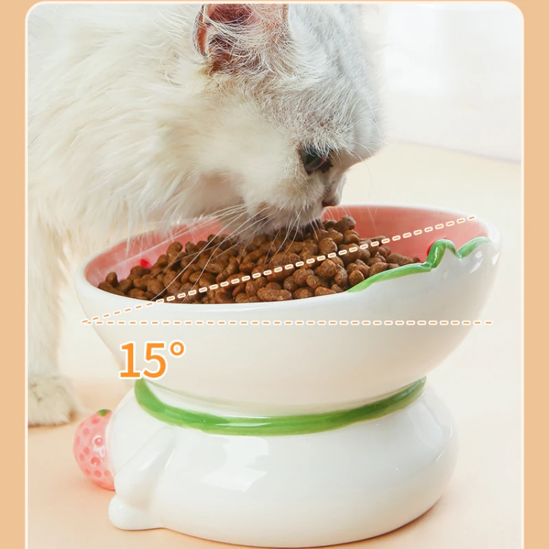 Cat Bowl Ceramic Food Bowl Neck Protection Oblique Mouth Protection Cervical Neck Drinking Dog Bowl Fruit Shaped High Foot