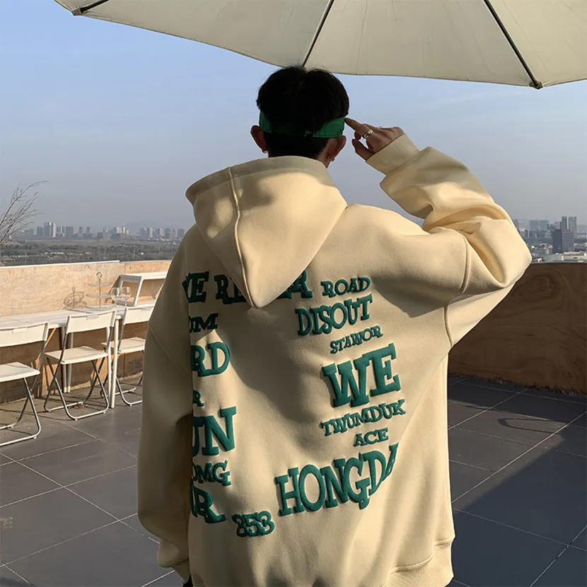

Мужская свободная толстовка с капюшоном в американском ретро-стиле для весны и осени, с принтом в виде букв, повседневная спортивная одежда