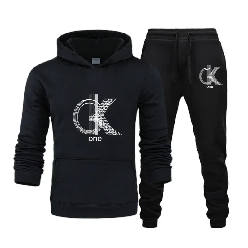 CK oversized men's and women's fashionable printed hooded sweater + pants outfit; casual sports outfit; oversized sports clothin