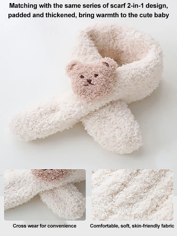 Warmes Babymütze- und Schal-Set, süßer Bär, verdickte Wintermütze für Jungen und Mädchen, winddichtes Fleece, Neugeborenen-Fotografie-Zubehör – Detail 8