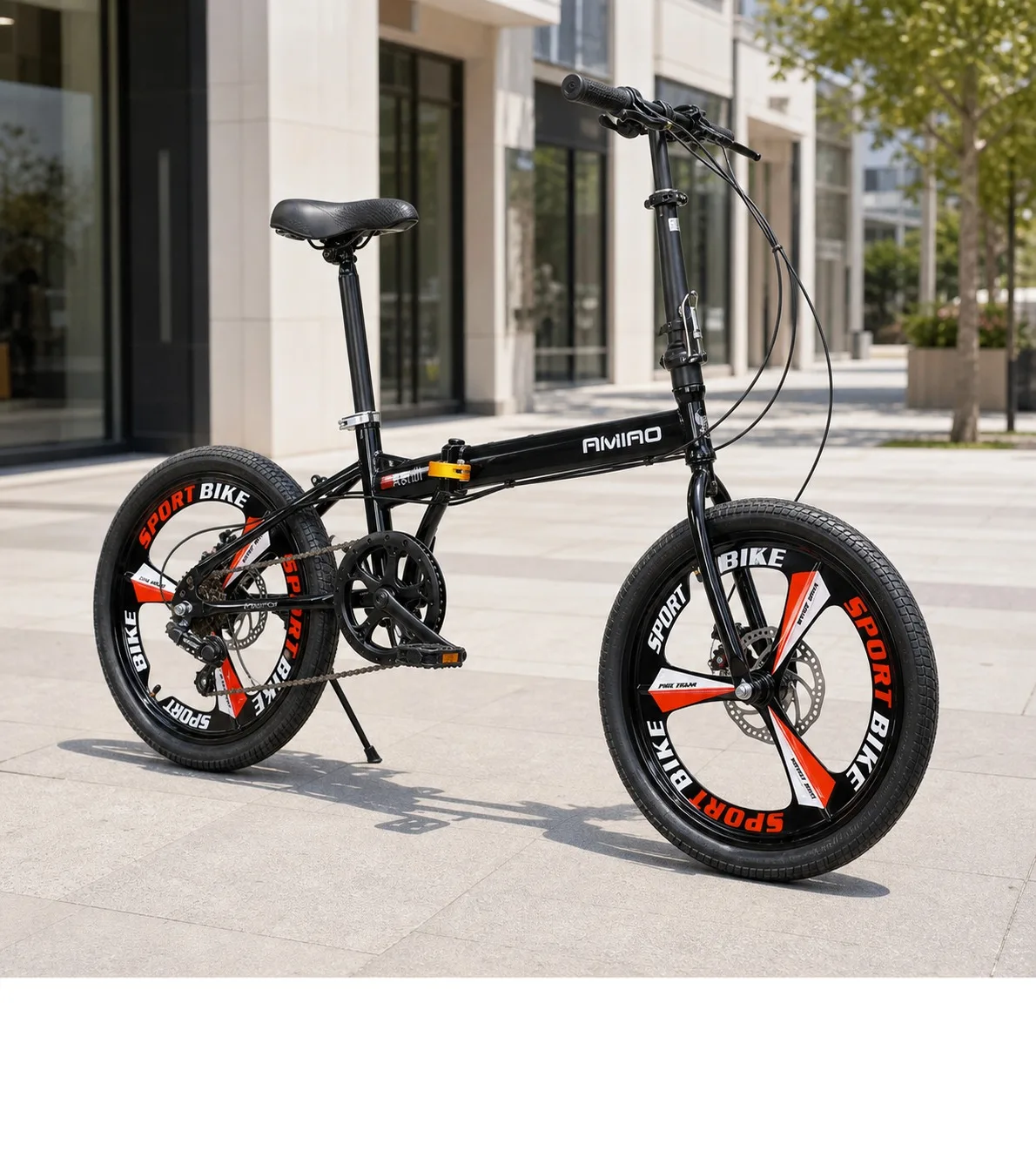 Ultra-Light Portable Folding Bicycle with Disc Brake for Students, 20 Inch Black Integrated Wheel