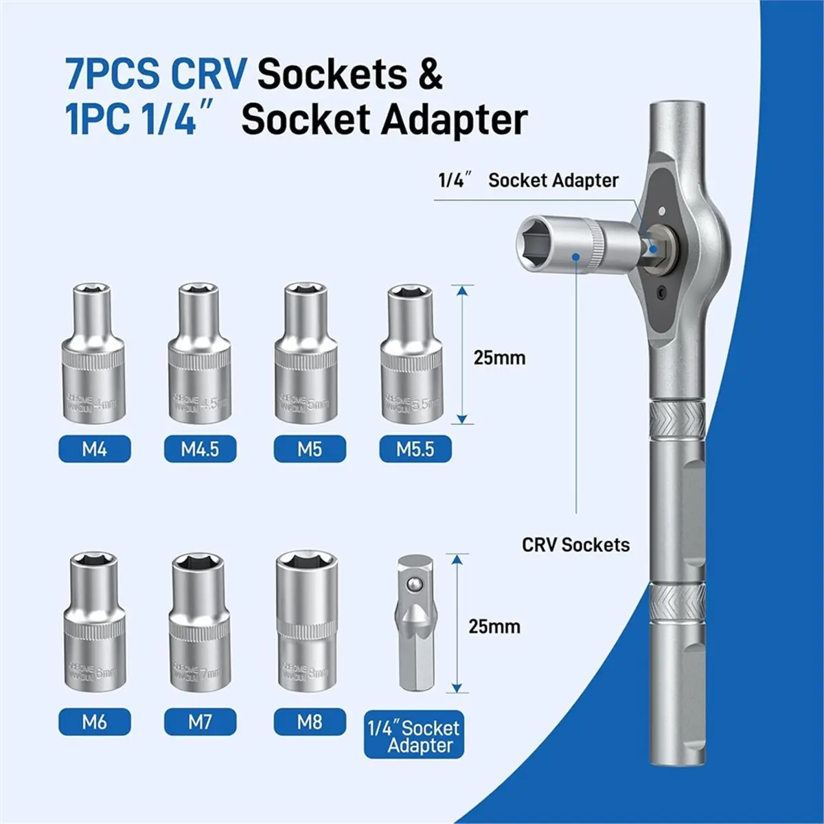 25 in 1 Magnetic Ratchet Screwdriver Set with 7 -V Metric Sockets T Handle Allen Wrench Set, S2 Alloy Steel Bits