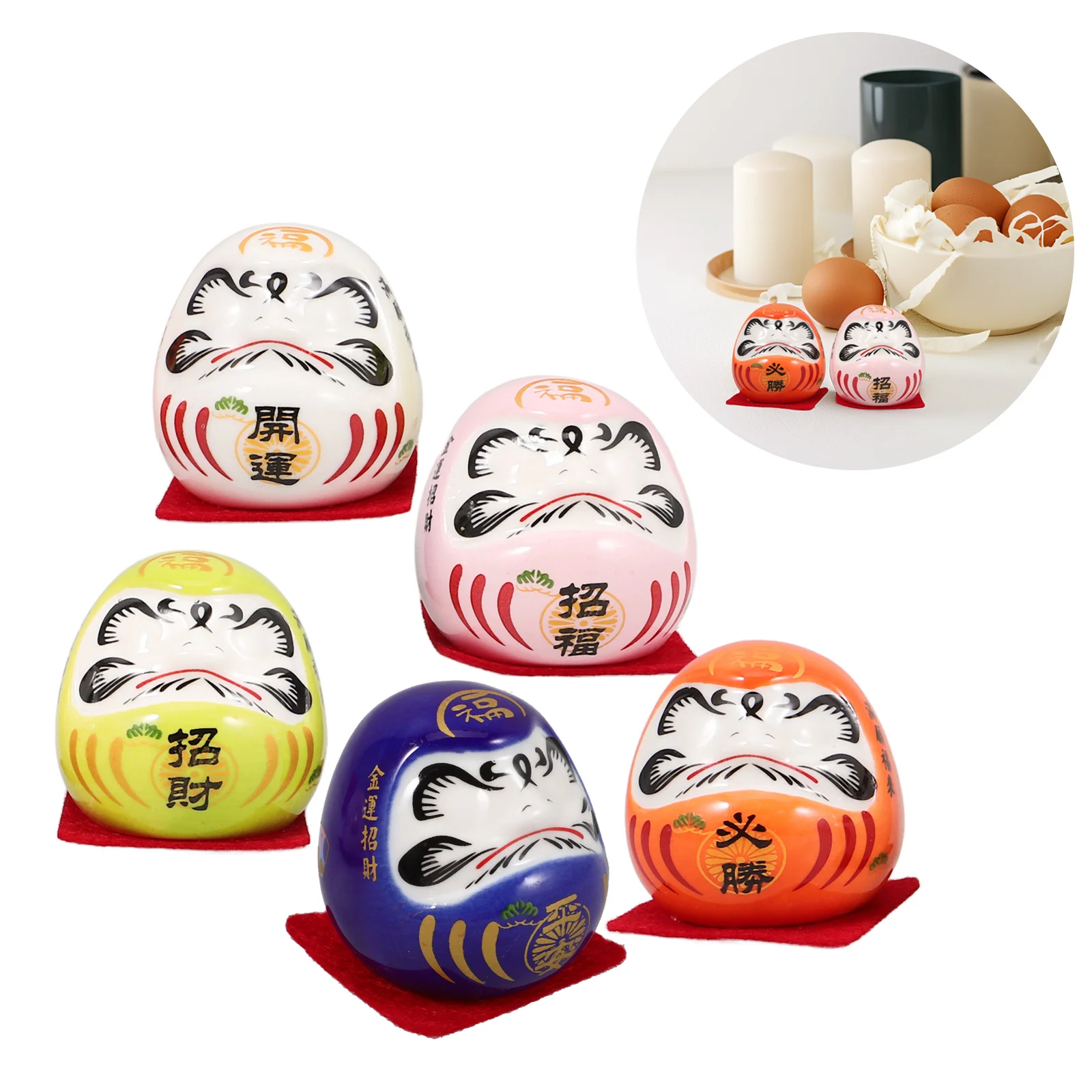 

1Set Japanese Ceramic Egg Small Feng Shui Sculpture for Home Office Car Decor Blessings and Prosperity Desktop Decoration