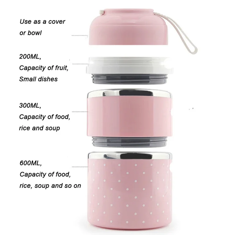 Portable Japanese Lunch Box Leakproof Stainless Steel Bento Kids Food Container Round Shape For School Students Picnic Travel