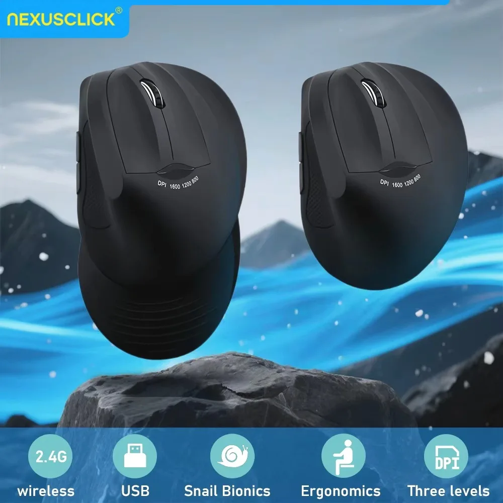 NexusClick Vertical Ergonomic 2.4G Wireless Mouse with Hand Wrist Rest Support,DPI Adjustable Battery Powered for PC Laptop type