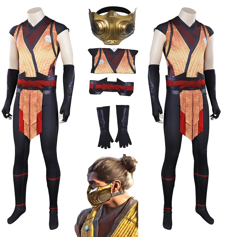 Disfraz de escorpión de Mortal Kombat para hombre adulto, traje de Cosplay con estampado de máscara, traje de juego de rol para carnaval y Halloween