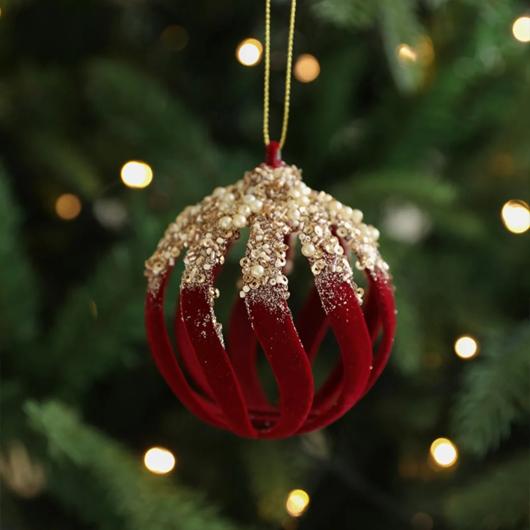 Рождественское украшение с золотыми блестками, элегантный бордовый флокированный рождественский шар, рождественские шары, роскошные украшения для гирлянд, венков