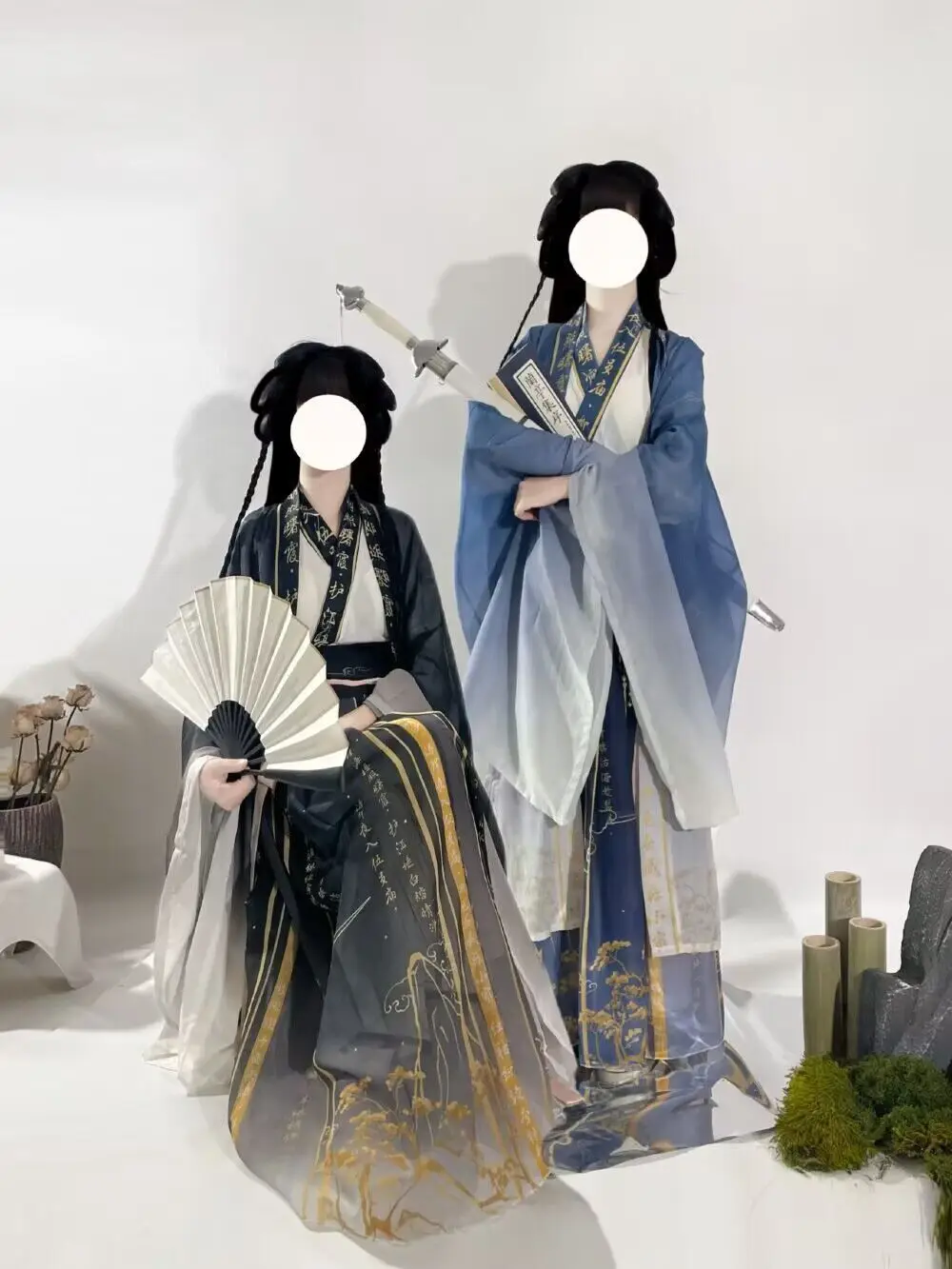 

Рубашка Blossom Hanfu Wei Jin Style с широкими рукавами, перекрестным воротником и юбкой для пар, одежда в китайском стиле Ханьфу