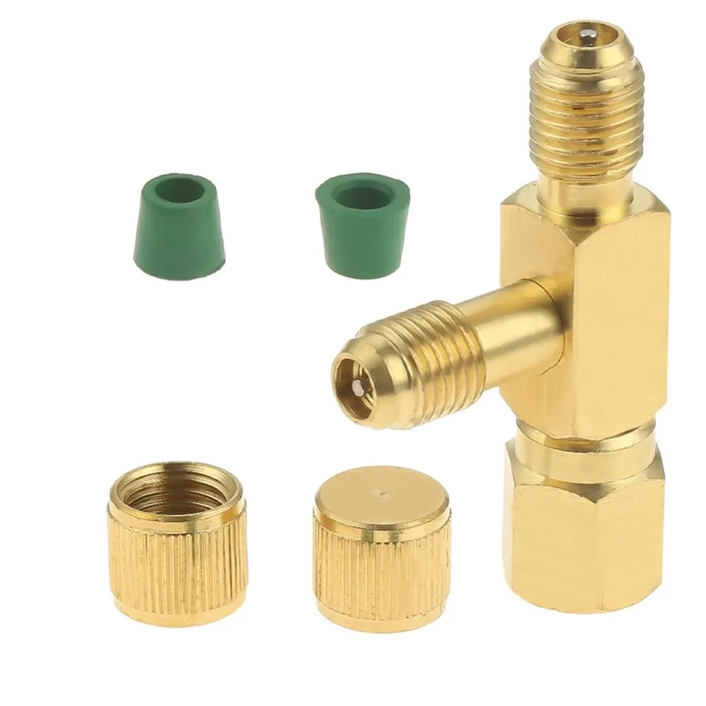 1Pcs 1/4'' Valves Core Tee Adapter with Swivel Connector for Gauge Deep Vacuum Pump Manifold  T Type Add Gauge Deep Vacuum Pump