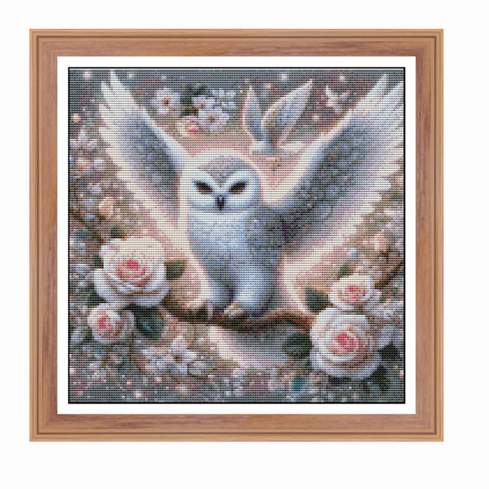 Evershine Counted Cross Stitch Owl Animal Printed Canvas 11ct Bird Embroidery Kits Flower DIY Handicraft