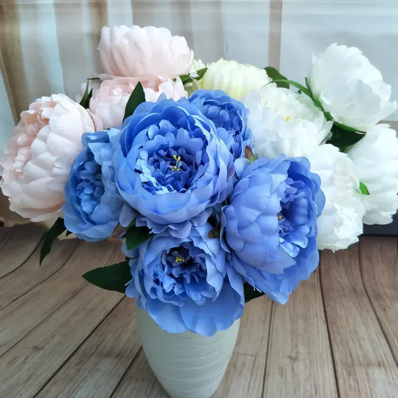 

Blue Centre Piece Peonies Artificial Silk Flower Flowers Wedding Decoration Rectangular Floral Centerpiece For Dining Table