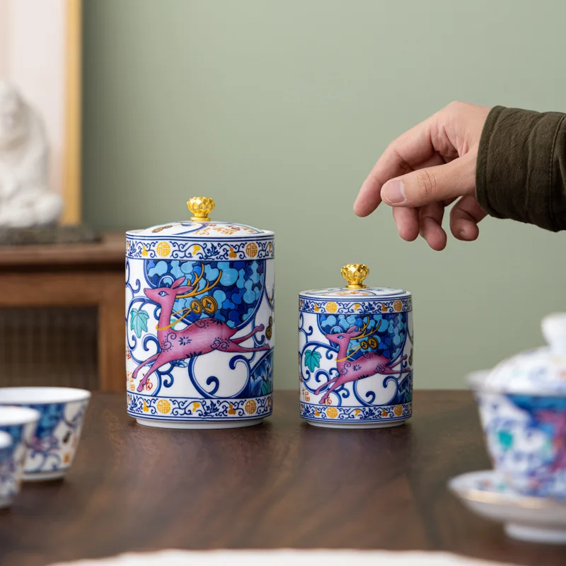 Enamel Ceramic Storage Jar Enamel Decoration Kitchen Grain Distributor Coffee Table Tabletop Tea Jar Living Room Candy Jar