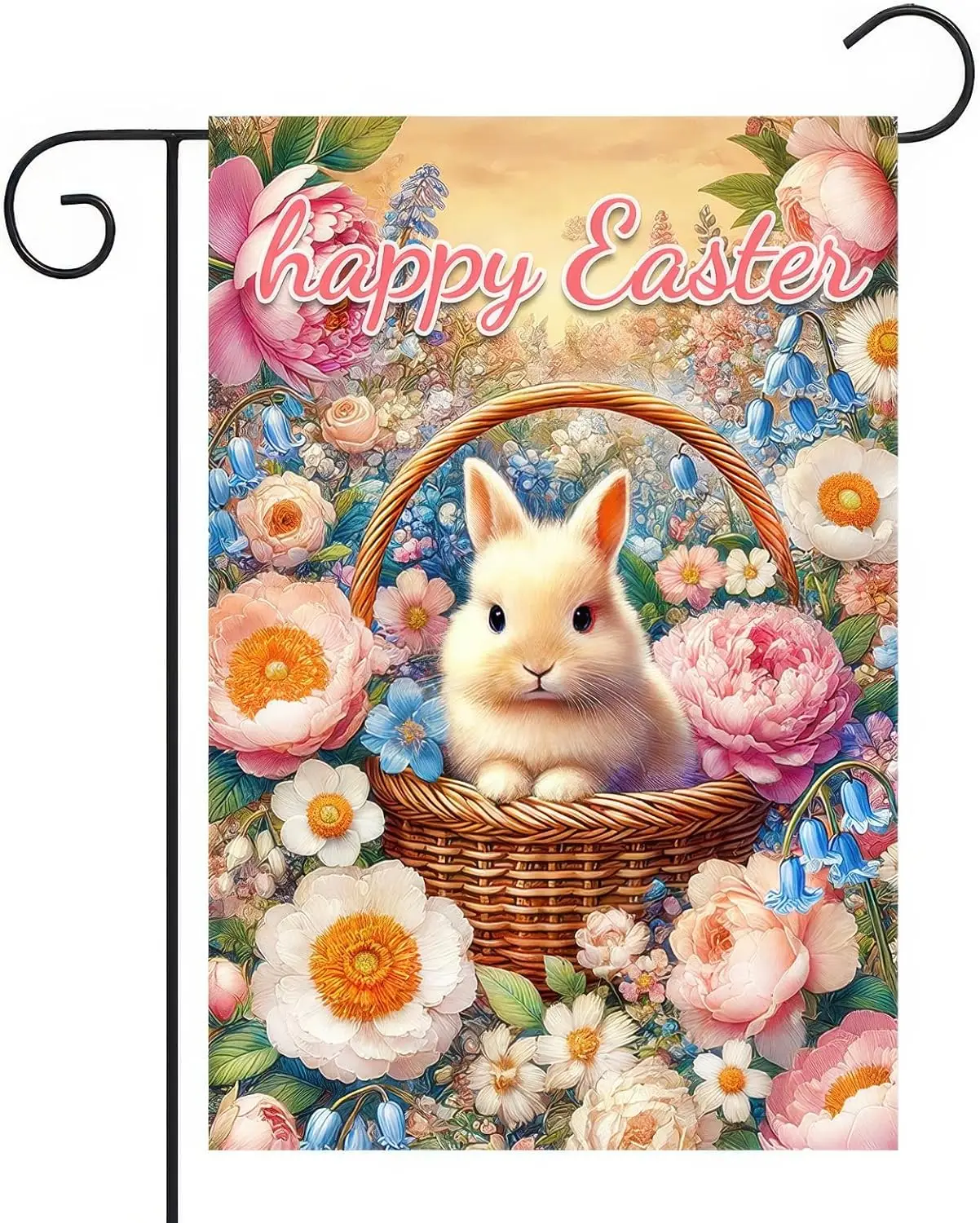 Happy Easter Garden Flag Spring Bunny Welcome Yard Flags 12x18 Inch Double Sided Cute Rabbit Eggs Coloful Flower Outside Dec EEZ