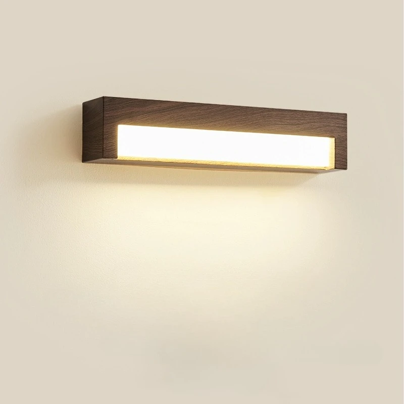 

Nordic Creative Walnut Wood Striped LED Wall Lights Japanese Style Creative Living Room Background Wall Lights Bedroom