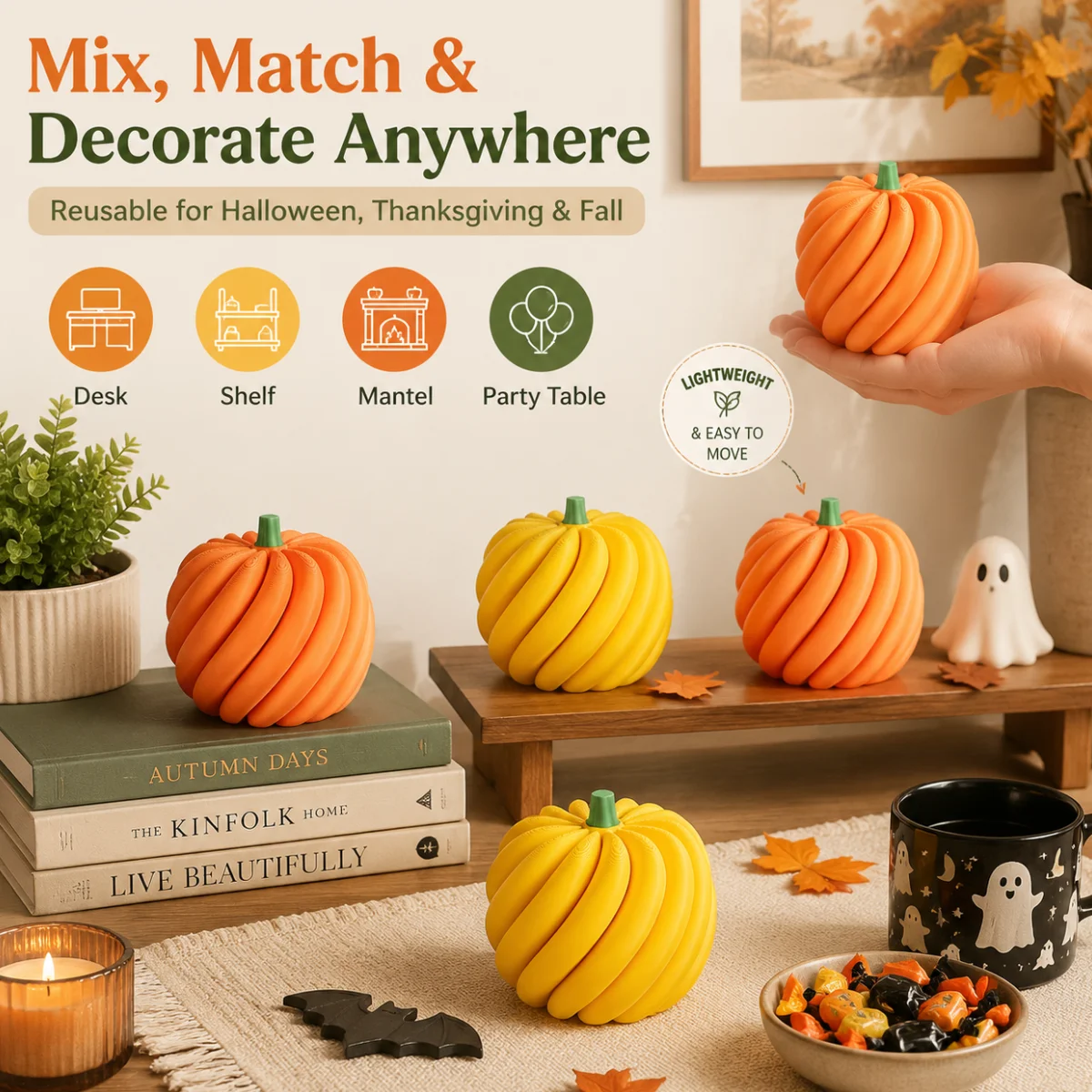 1Pcs Mini Textured Spiral Pumpkin Fidget Ornament, Eco Friendly PLA 3D Printed, Thanksgiving Halloween Stress Relief Decor Toy