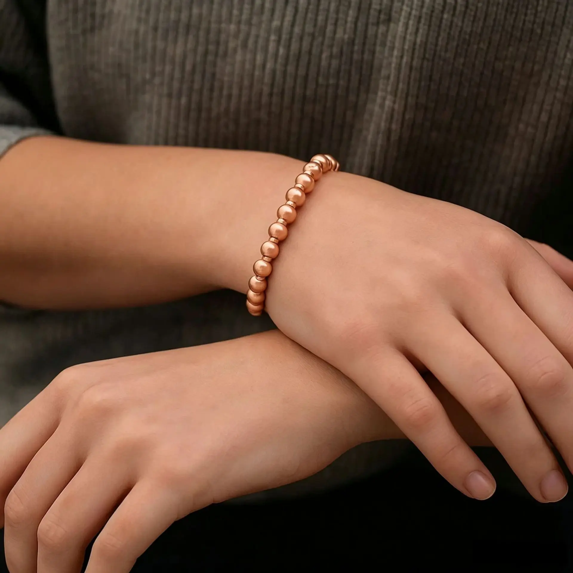 ARADOO Pure Copper Beaded Cuff Bangle Bracelet for Women Men Jewelry Gifts