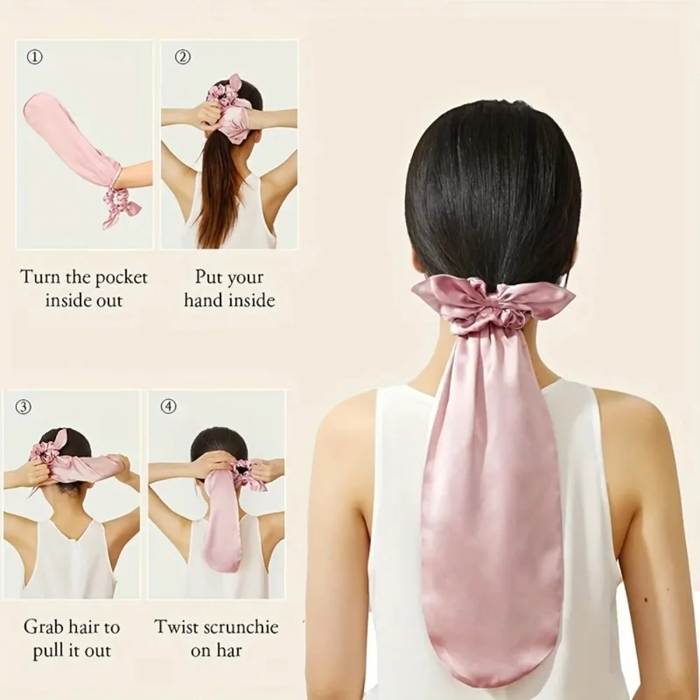 Long Tail Satin Sleep Cap for Women 2PCS Double Layer Night Hair Bonnet Soft Curly Hair Care Hat Household Styling Accessories 2