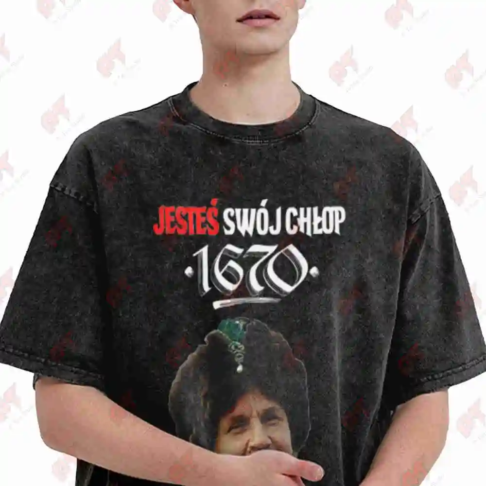 Jeste Swj Chop 1670 Polish Quote Vintage Washed Tee Pure Cotton T-Shirt