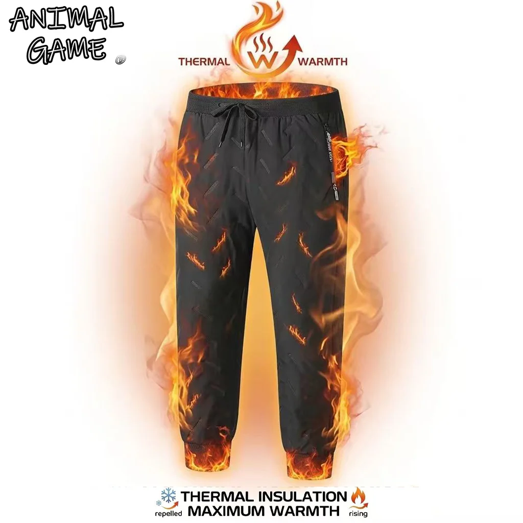 Men's Winter Thermal Casual Pants Thick Warm Sweatpants Outdoor Waterproof Fleece Lined Trousers Zip Pockets Windproof Work Pant