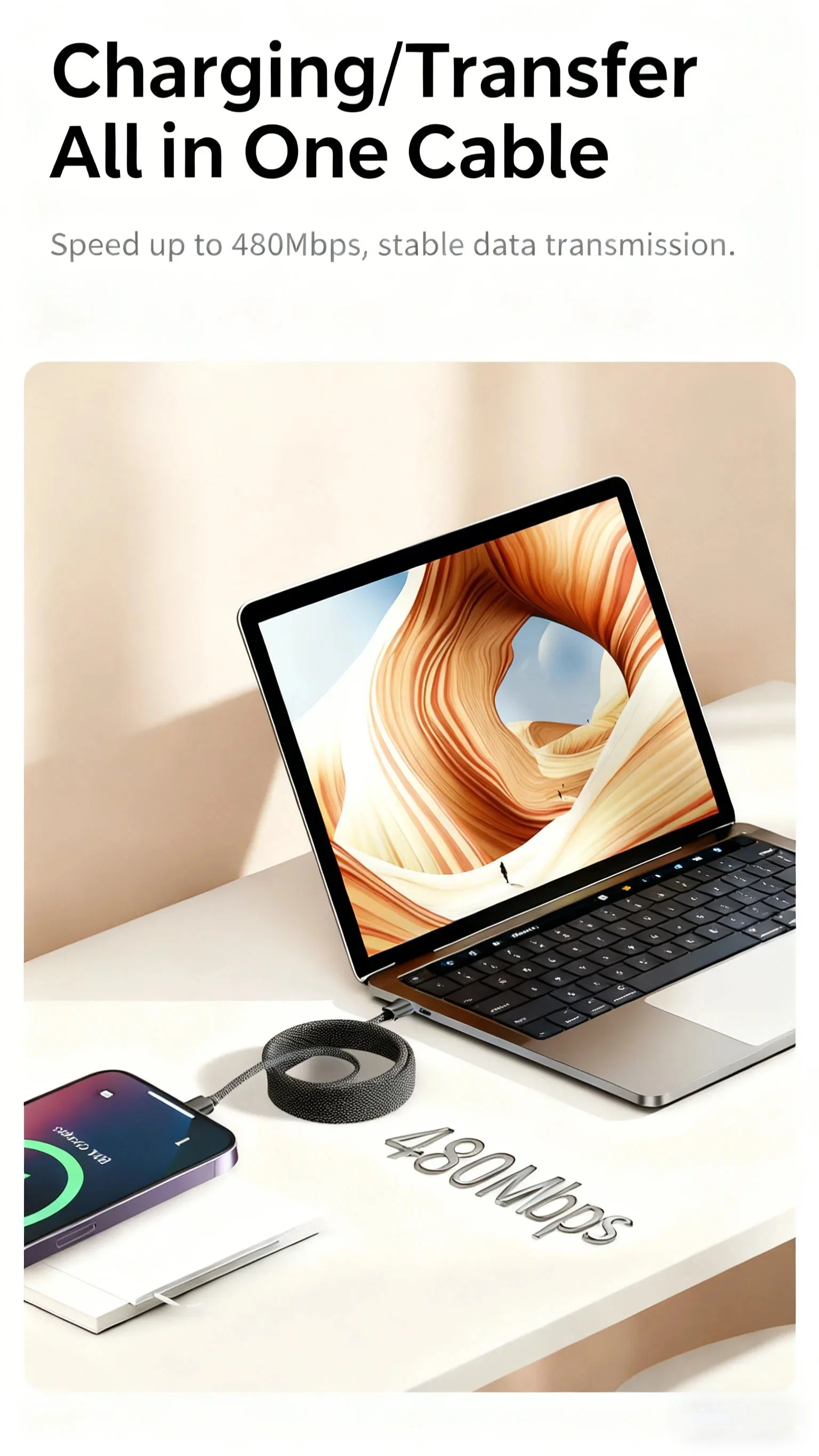 65W Magnetisches USB-C-auf-Typ-C-Ladekabel, Nylon-Geflecht, Anti-Wickel-Datenkabel, schnelles Laden 3.0 für iPhone, Samsung, Huawei – Detail 4