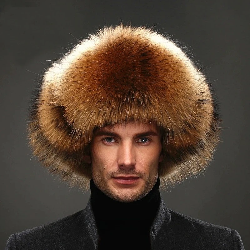 Neue Winter männer 100% Echt Silber Fuchs Pelz Bomber Hut Waschbären Pelz Uschanka Kappe Trapper Russische Mann Ski Hüte caps Echt Leder Top – Detail 12