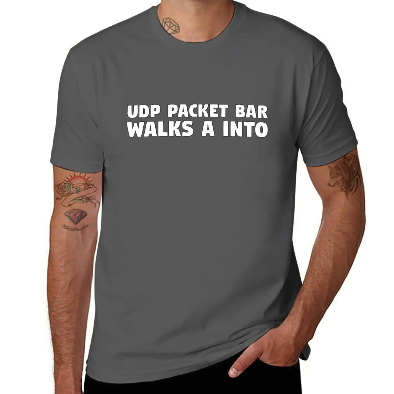 UDP Packet Walks into a Bar T-Shirt anime clothes summer clothes Men's t-shirt