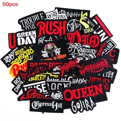 50Pcs/lot Rock Band Cloth Patches Ironing For Jacket Jeans Punk Music Badges Embroidered Stripes DIY Stickers Sewing Appliques