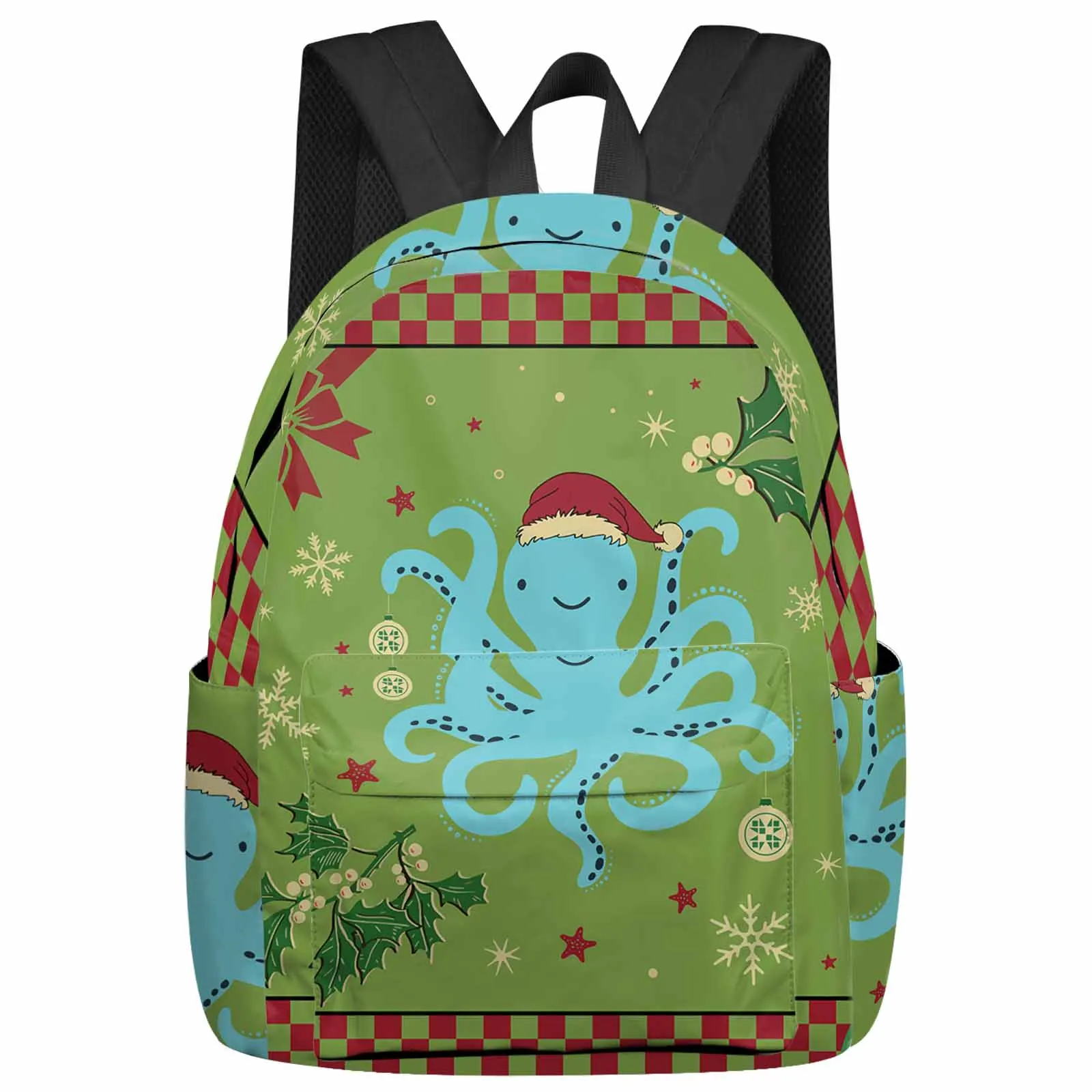 

Christmas Octopus Grid Large Capacity Backpack Men Laptop Bags High School Teen College Girl Student Mochila