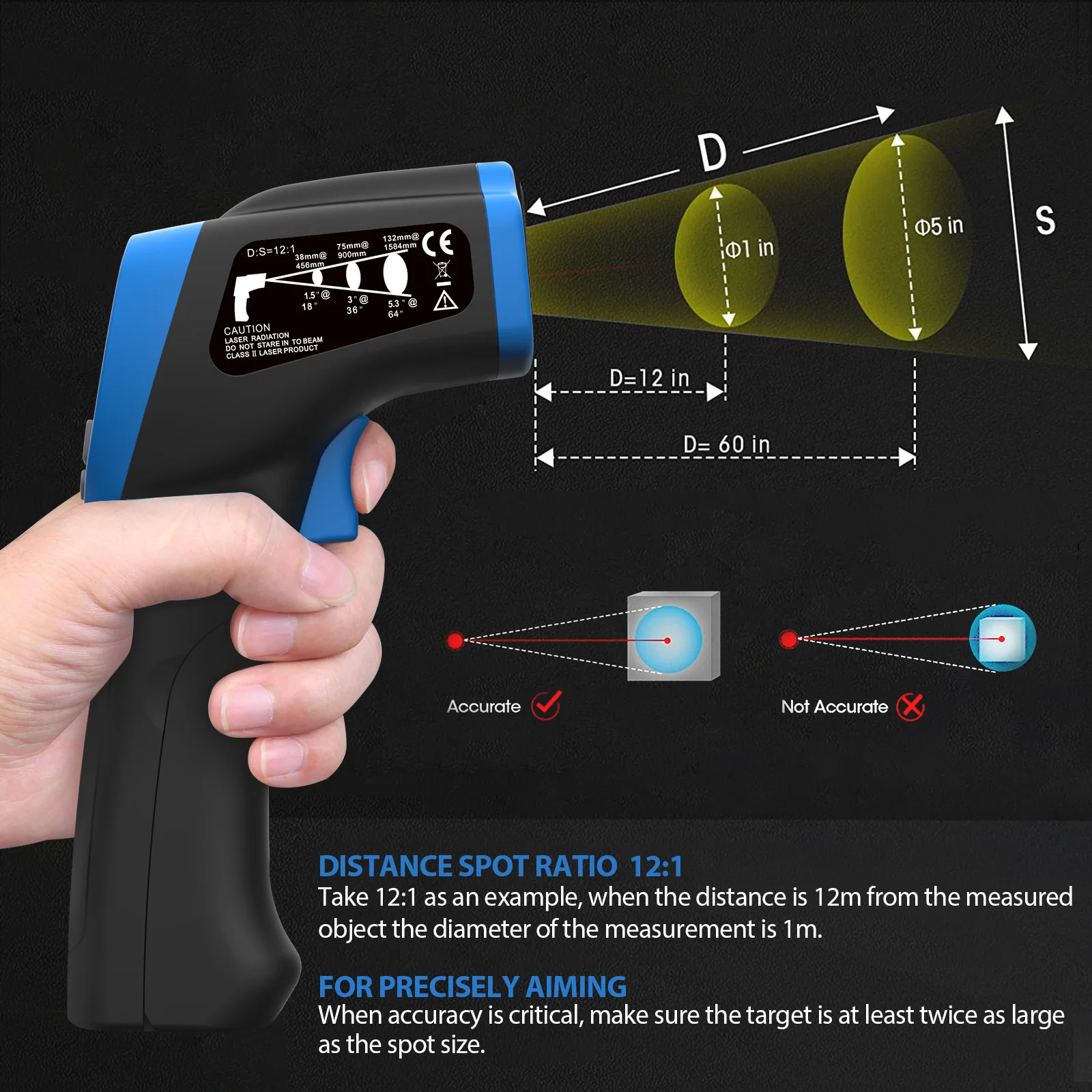 Non-Contact Infrared Thermometer -50°C to 700°C, Digital Laser Temperature Gun 16:1 Temperature Meter for Cooking, Pizza Oven