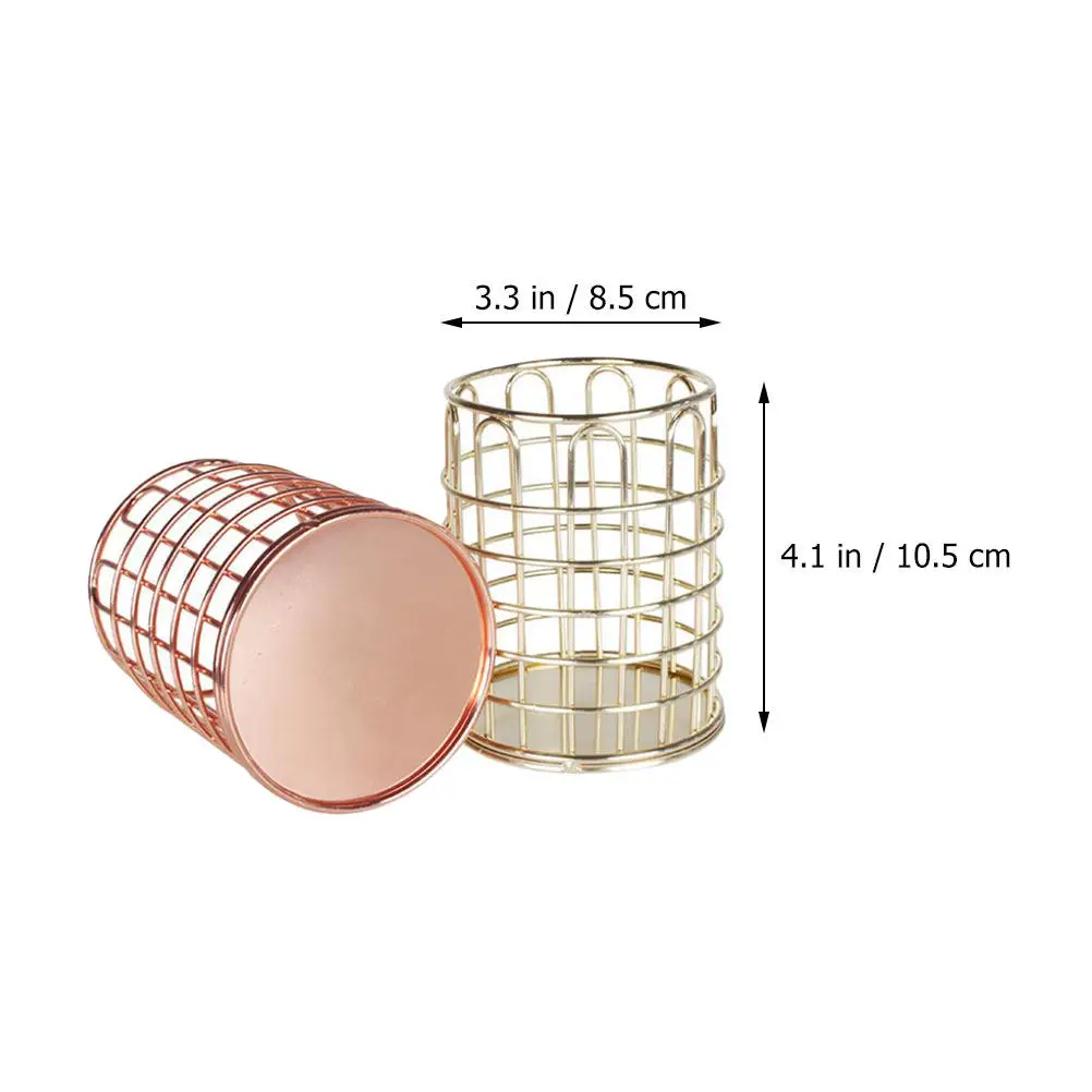 2Pcs Strong Flat Bottom Metal Pen Holder Stationery Container Desktop Decor Organizer for Pens Makeup Brushes Sundries Office
