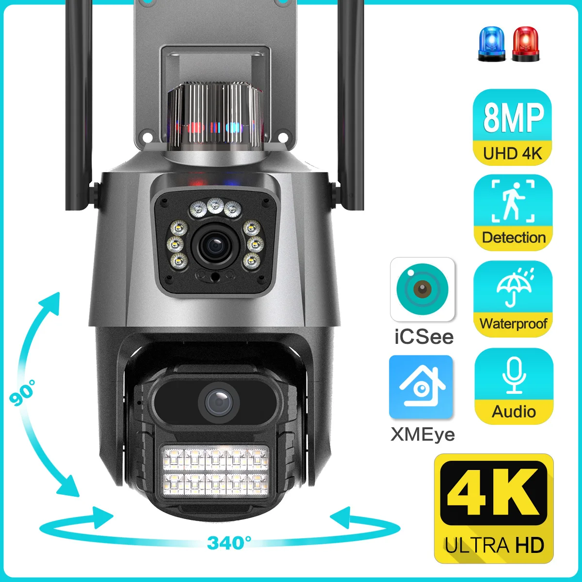 anshicat camera ip de seguranca externa com tela dupla camera de vigilancia cctv 8mp ptz wifi cor visao noturna 4mp icsee a 01