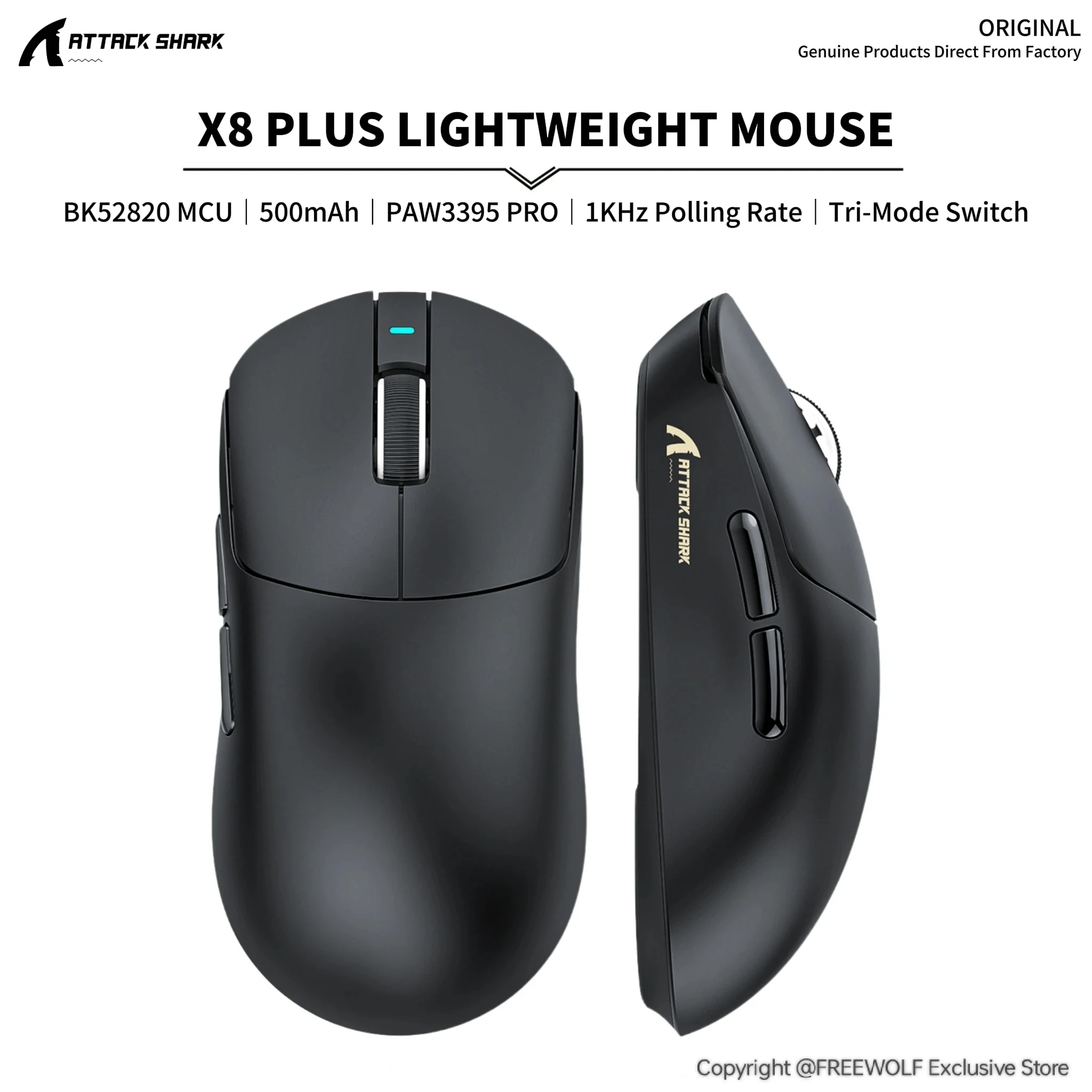 

Attack Shark X8 Plus Three-mode Mouse,40000 DPI,Wired & Wireless 1K Hz,60g Acceleration,1.0/2.0mm LOD Height for Gaming