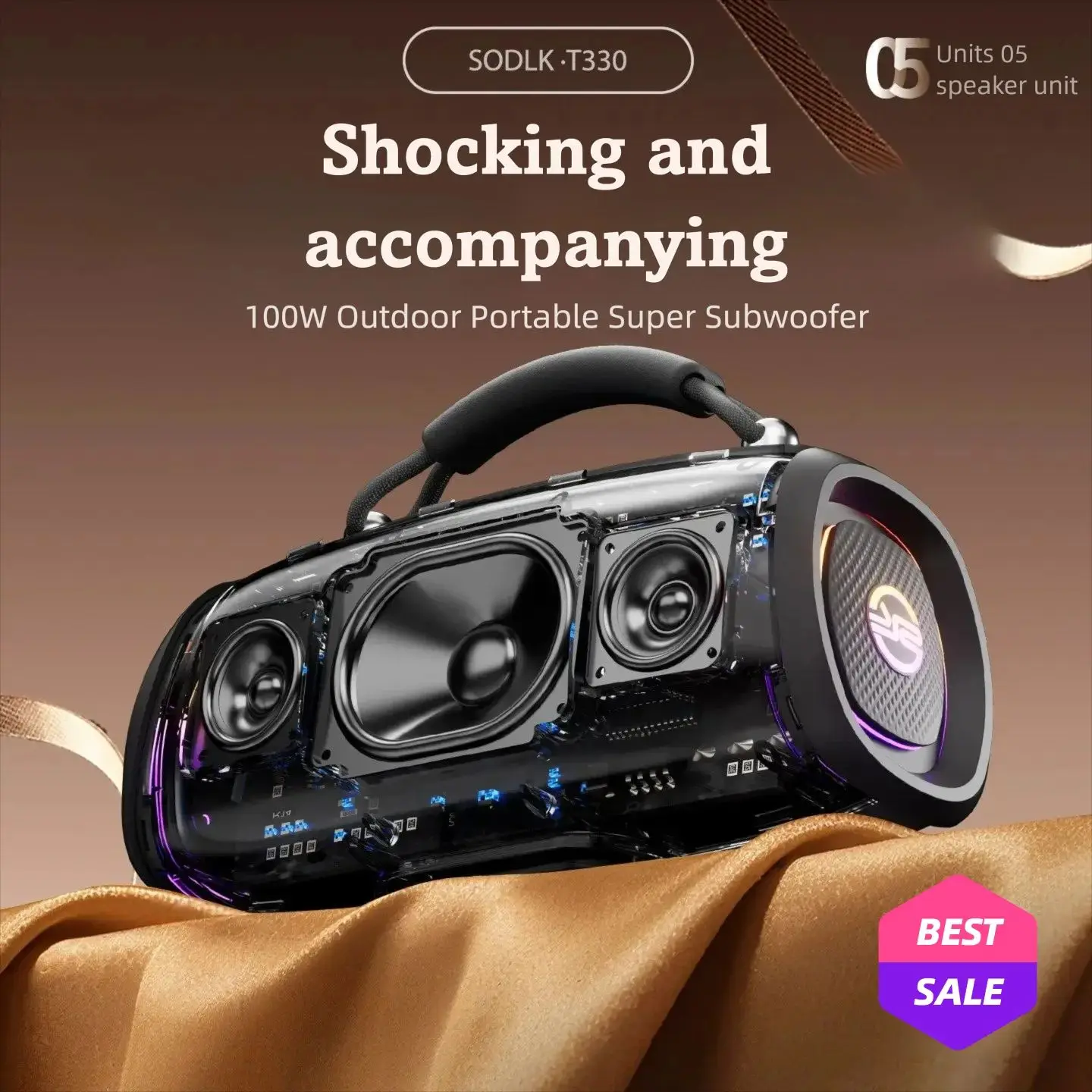 

Портативные Bluetooth-колонки SODLK T330 100W, водонепроницаемые уличные колонки IPX6, сопряжение TWS, входы TF/USB/AUX, Hi-Fi звук для вечеринок