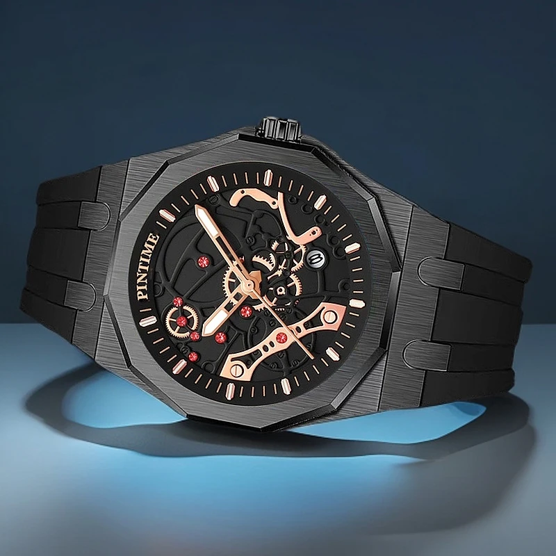 PINTIME Men Quartz Watch Mechanical Style Dial Design Fashion Business And Leisure Style Men And Women Quartz Watch